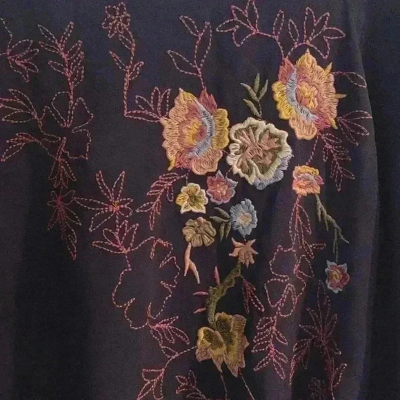 J. Jill viscose rayon embroidered flower long sleeve navy blue top women's large - Picture 2 of 6